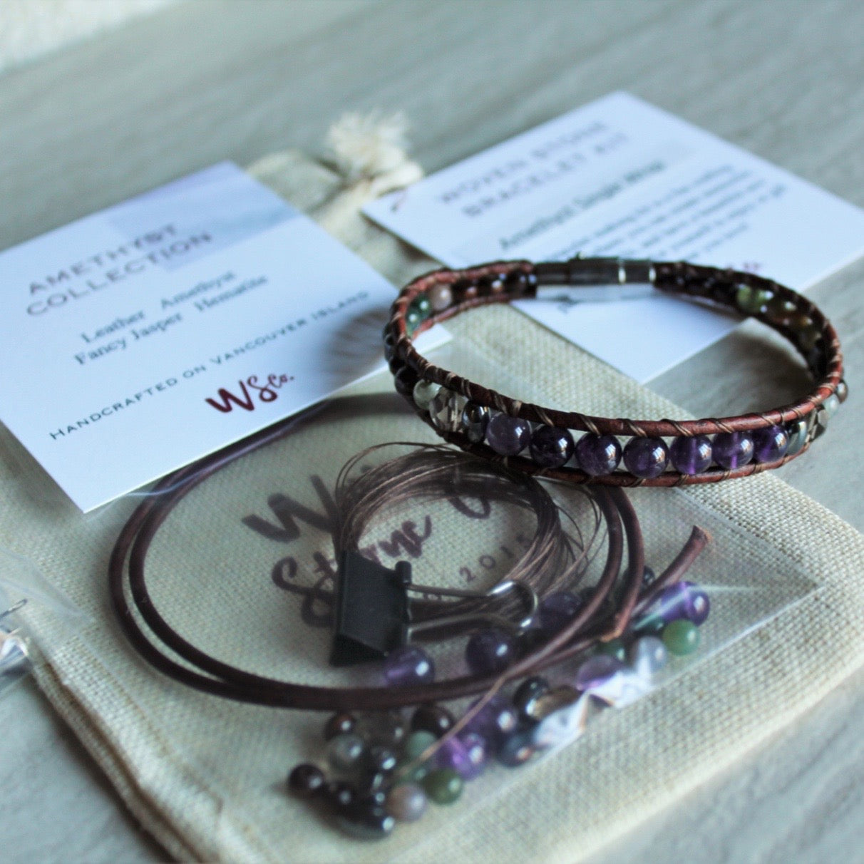 DIY amethyst stretch bracelet kit top