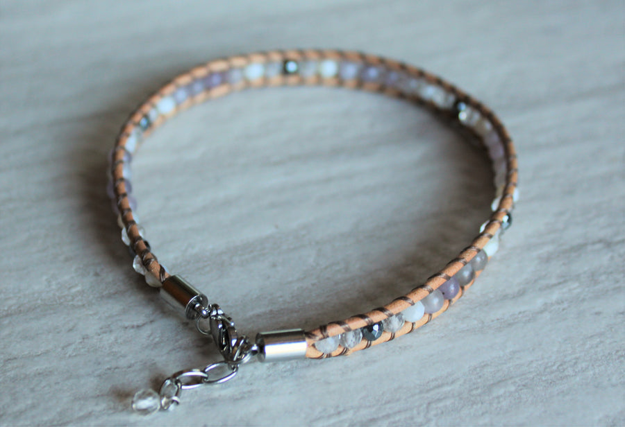 Anklet - Beige Leather + Lavender Quartz