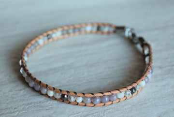 Anklet - Beige Leather + Lavender Quartz