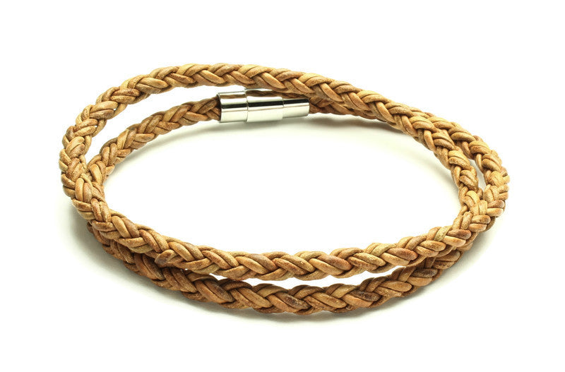 Leather Wrap Bracelet with a Twist - Brass - Brown, Tan or Black